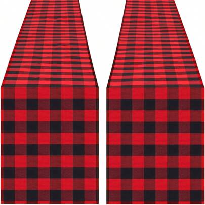 1/2 件 30*160/275 厘米格子桌旗，黑色和红色圣诞桌旗，方形桌旗，适合家庭聚餐、户外/室内派对、感恩节、圣诞节和聚会、家居装饰、圣诞装饰、派对用品