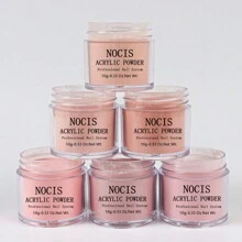 Conjunto de 6 piezas de polvo acrílico romántico rosa de 10g para decoración de uñas, tallado en polvo de cristal para extensión de uñas diseñado profesionalmente y polvo para uñas estilo DIY - Multicolor - Ver 3