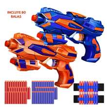 Set 2 Piezas De Pistola De Juguete 80 Balas De Espuma- 2 Gafas Protectoras- Pistola De Dardos Infantil Suave Color Rojo Y Naranja. - Azul - Ver 8