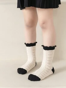5双女童蕾丝边蝴蝶结装饰公主风薄款中筒袜，适合各种聚会场合 - 彩色 - 查看 7