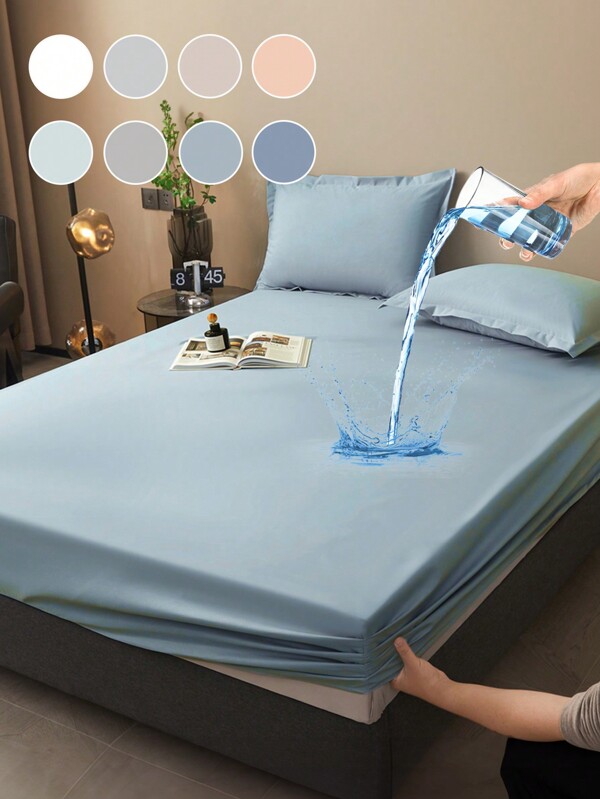 1pc Waterproof Bed Sheets, Bedding, Fitted Sheet, Skin-Friendly Bed Cover, Soft And Comfortable Bedding For Bedroom, Solid Color Mattress Cover, Fully Covered Matress Proctector, Fitted Bottom Sheet For Twin, Full, King, Queen Size, Dust-Proof Protection, (Pillow And Pillowcase Not Included), Machine Washable, Ideal Easter Gift, For Independence Day Gift, Perfect Holiday Gift,