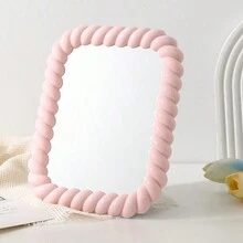 1pc Simple Cream-Toned Desktop Makeup Mirror, Asymmetrical Dressing Mirror For Office/ Vanity, Cute Design For Girls - Multicolor - View 11