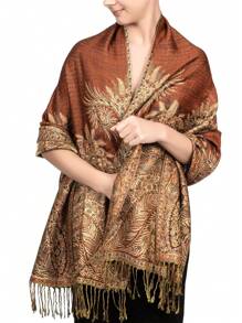 FADZOYLE 1 件女士海滩配饰奢华双层提花大佩斯利羊绒披肩围巾海滩罩衫纱笼羊绒手感狂野柔软丝滑双面围巾流苏日常生活晚礼服旅游办公室婚礼和礼品配饰女士