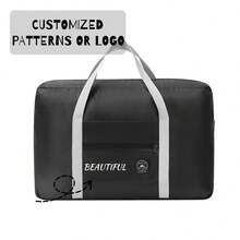 1入量身定制姓名款可摺疊旅行運動包，防水手提行李包適用於女士和男士的購物、週末、郊遊、健身、度假出行，個人物品袋可摺疊旅行運動包手提軽便週末隨身行李袋適用於女士和男士 - 黑色 - 查看 1