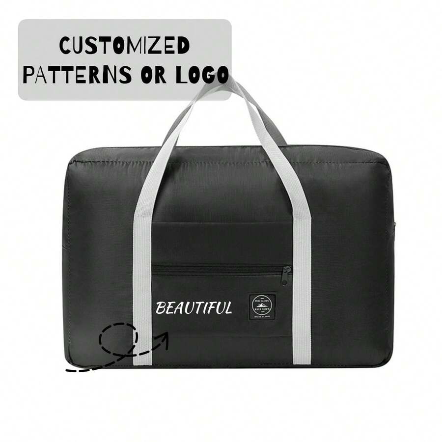 1入量身定制姓名款可摺疊旅行運動包，防水手提行李包適用於女士和男士的購物、週末、郊遊、健身、度假出行，個人物品袋可摺疊旅行運動包手提軽便週末隨身行李袋適用於女士和男士 - 黑色 - 查看 1