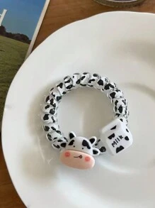 1入組可愛黑白奶牛電話線髮圈，有趣的奶牛印花牛奶瓶彈性髮圈，適用於馬尾，甜蜜髮飾 - 彩色 - 查看 5