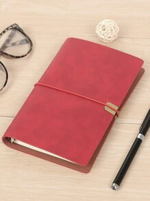 復古A6軟皮筆記本，配有人造皮革帶扣，空白手工紙裝訂日記人造皮革筆記本 - 彩色 - 查看 11