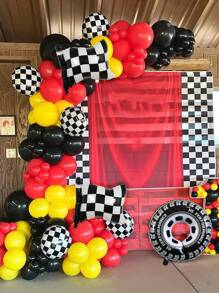 130pcs/260pcs Red Black Yellow Racing Car Balloon Arch Garland Set, Includes Tire, Racing Flag, Black & White Checkered Round Foil Balloons, Suitable For Racing Theme, Motorcycle Car Birthday Party, Toy Game Party Decorations - Multicolor - View 5