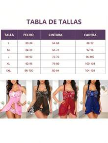 Conjunto de lencería sexy de encaje para mujer, vestido halter de malla con lazo y braguitas triangulares de encaje, adecuado para recién casada, fiesta, cita, dormitorio, dormir, vacaciones. - Azul - Ver 4