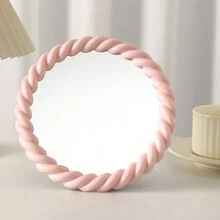 1pc Simple Cream-Toned Desktop Makeup Mirror, Asymmetrical Dressing Mirror For Office/ Vanity, Cute Design For Girls - Multicolor - View 6