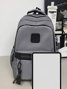 New Simple Style Men's Backpack, Versatile For Daily Use, Suitable For Junior And Senior High School And College Students, Casual Short-Distance Travel Bag With Laptop Compartment School Backpack Back To School Commute Book Bag Large Capacity School Bag For Books - Grey - View 7