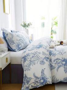 Flower Print Duvet Cover Set Without Filler - Multicolor - View 6