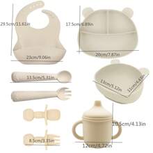 8 pezzi/set Stoviglie di alimentazione per bambini, piatti in silicone con base a ventosa, bavaglini regolabili, forchette, cucchiai, tazza per snack e tazza per paglia in silicone