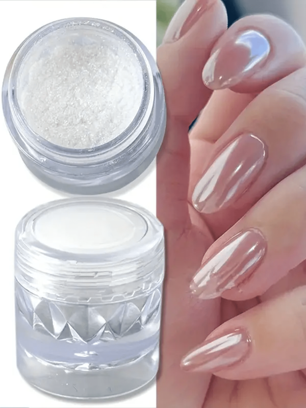1 Box Of Y2K Glazed Donut Pearlescent Chrome Powder And 1pc Chrome Nail Powder In Ice-Transparent, High Gloss Pearl Rainbow Reflective Powder, Metallic Pigment 0.5g