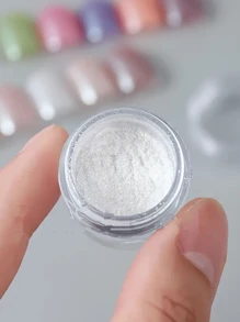 1盒Y2K甜甜圈珠光鍍鉻粉末和1入組透冰鉻色指甲彩粉，高光澤珍珠彩虹反光粉，金屬顏料0.5g - 白色 - 查看 4
