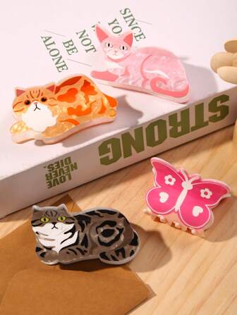 1 件装可爱猫咪图案醋酸纤维发爪，适合女士，高品质哑光饰面，万圣节造型