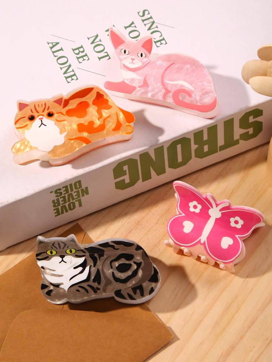 1 件装可爱猫咪图案醋酸纤维发爪，适合女士，高品质哑光饰面，万圣节造型 - 彩色 - 查看 1