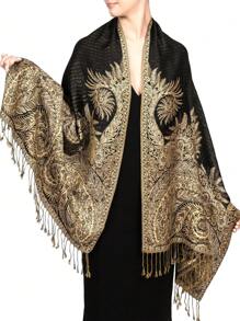 FADZOYLE 1 件女士海滩配饰奢华双层提花大佩斯利羊绒披肩围巾海滩罩衫纱笼羊绒手感狂野柔软丝滑双面围巾流苏日常生活晚礼服旅游办公室婚礼和礼品配饰女士