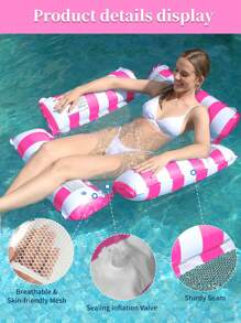 1pc Striped Pool Floating Water Hammock With A Random Air Pump,Water Swimming Inflatable Pool Floats Hammock ,Saddle, Lounge Chair, Hammock, Drifter Pool Float Lounger,Thickened Pool Float Chair, Beach Essentials, Beach Accessories - Hot Pink - View 4