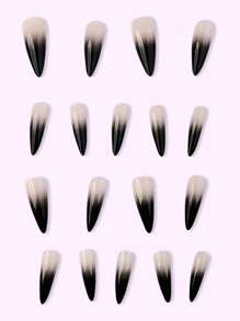 24 件超长细高跟指甲尖，渐变黑色简约设计指甲套装，适合派对、婚礼和日常佩戴 - 黑色 - 查看 3