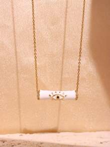 1 Pc Colorful Oil Enamel Necklace Plated With 18K Gold Blue Eyes And Tube Pendant Necklace  Rhinestone Summer Chain Necklace For Women Teen Birthday Party Wedding Jewelry Gifts