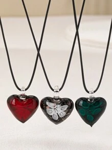 1pc Vintage Bohemian Style Red Glass Heart Pendant On Black Adjustable Leather Cord Necklace, Valentine's Gift Valentines,Mom,Mother,Mother's Day,Gift