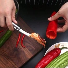 1pc Stainless Steel Chili Corer, Kitchen Gadget For Removing Pepper Seeds And Stem - Silver - View 11
