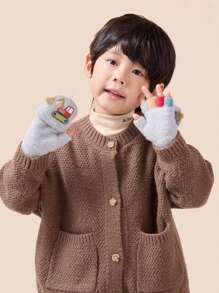 1對兒童冬季手套，保暖男孩防寒幼兒手套，帶翻蓋可愛半指手套，適用於日常穿搭和戶外遊戲，適合2-5歲兒童 - 1Pair - 查看 10