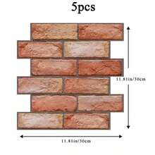 1/5入組紅棕色3D牆板自粘式防水仿泡沫3D磚牆紙用於客廳、臥室、室內裝飾 - 紅色 - 查看 6