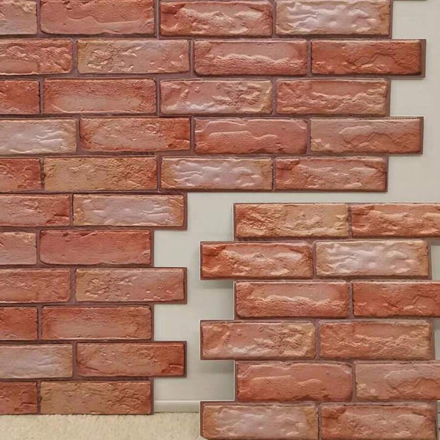 1/5入組紅棕色3D牆板自粘式防水仿泡沫3D磚牆紙用於客廳、臥室、室內裝飾 - 紅色 - 查看 1