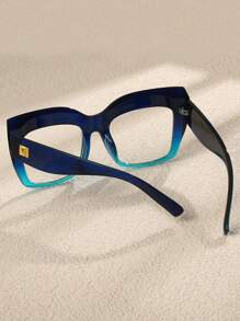 1pc Thick Frame Oversized Cat Eye Clear Glasses, Fashion - Navy Blue - View 4
