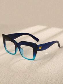1pc Thick Frame Oversized Cat Eye Clear Glasses, Fashion - Navy Blue - View 2