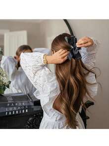 Nơ vải thủ công dành cho nữ Kẹp tóc lớn màu đen và trắng Satin mịn, Vuốt tóc phong cách thanh lịch cổ điển thời trang và linh hoạt, thích hợp cho các chuyến đi chơi hàng ngày, các bữa tiệc thông thường, đi làm và ngày lễ, để buộc, kiểu tóc búi và cập nhật, rửa mặt, phụ kiện trang điểm và quần áo - Nhiều màu - Xem 4