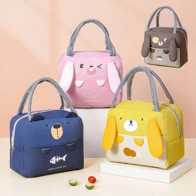 1pc Insulated Canvas Lunch Box Bag With Aluminum Foil Lining, Thickened And Waterproof, Large Capacity Portable Handbag