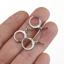10pcs Stainless Steel French Ear Hooks Earring Clasps And Pendant Connectors DIY Earring Making Findings - Rhodium - View 2