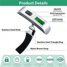 1pc Portable Luggage Scale With Battery, High Precision Travel Digital Hanging Scales With Hook Or With Webbing Belt, LCD Display 50kg 110lbs Electronic Fishing Weighs Weight Balance Tool, 50kg/10g Digital Luggage Scale Electronic Portable Suitcase Travel Weighs With Backlight Electronic Travel Hanging Scales Airplane Webbing Scales