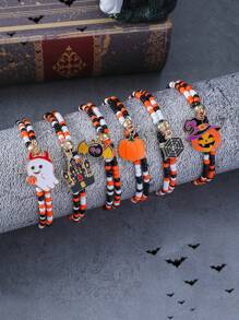 1 Bộ/6 Chiếc Gothic Vintage Cổ Điển Handmade Đính Hạt Ma Trắng, Dơi, Nhện, Bộ Vòng Tay Mặt Dây Chuyền Lâu Đài, Vòng Tay Đính Cườm Màu Cam Độc Đáo Bộ Trang Trí Tay Kết Hợp Tự Làm, Đồ trang trí tay bí ngô ngộ nghĩnh & phóng đại, Phụ kiện hóa trang cho bữa tiệc Halloween và Lễ Tạ ơn kèm thiệp, Quà tặng cho Bạn - Nhiều màu - Xem 1