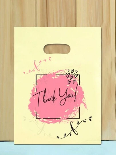 50pcs Beige Thank You Plastic Gift Bags, Shopping Bags, Garment Tote Bags, Perforated Design, Heart-Shaped Thank You Logo, Suitable For Halloween, Christmas, Thanksgiving And Harvest Festival Gifts And Decorations, Autumn/Fall