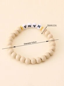 1pc Wooden Bead Elastic Letter Bracelet - MAMA, AUNT, TEACHER, SISTER, GRANDMA Gift - Beige - View 5