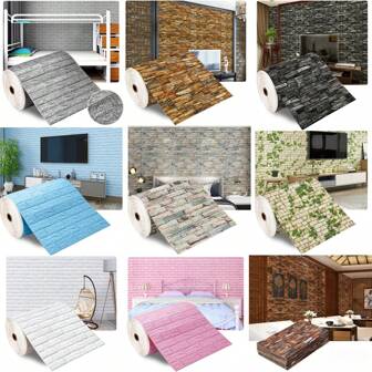 3D Self-Adhesive Wallpaper, Waterproof, Brick Pattern, Living Room/Bedroom/Kids' Room Decoration Sticker, 4mm Thickness