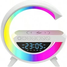 Big G Bluetooth Speaker, Colorful Ambient Lights, Wireless Charging And Clock Combined With Multiple Functions