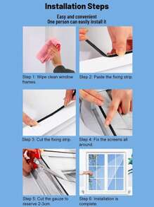 1 Pieza mosquitera para ventana antimosquitos interior pantalla de ventana cortina malla para puerta a prueba de insectos cocina de verano casa protector - Negro - Ver 6
