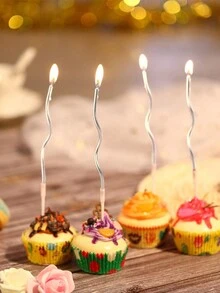 6 piezas/caja Vela curvada de colores, vela decorativa insertada en pastel de cumpleaños, vela espiral de metal dorada para el Día Nacional, vela larga y delgada en espiral para pastel con soporte, adecuada para fiestas del Día Nacional y días festivos (dorado) - vela espiral - Ver 9