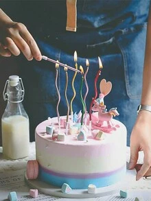 6 piezas/caja Vela curvada de colores, vela decorativa insertada en pastel de cumpleaños, vela espiral de metal dorada para el Día Nacional, vela larga y delgada en espiral para pastel con soporte, adecuada para fiestas del Día Nacional y días festivos (dorado) - vela espiral - Ver 4
