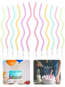 6 piezas/caja Vela curvada de colores, vela decorativa insertada en pastel de cumpleaños, vela espiral de metal dorada para el Día Nacional, vela larga y delgada en espiral para pastel con soporte, adecuada para fiestas del Día Nacional y días festivos (dorado) - vela espiral - Ver 10