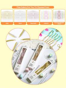 6 piezas/caja Vela curvada de colores, vela decorativa insertada en pastel de cumpleaños, vela espiral de metal dorada para el Día Nacional, vela larga y delgada en espiral para pastel con soporte, adecuada para fiestas del Día Nacional y días festivos (dorado) - vela espiral - Ver 3