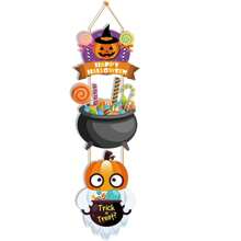 Decoración de Halloween- Adornos de puerta, guirnalda de Halloween para colgar en el hogar o jardín al aire libre con motivos de esqueletos y calabazas para suministros de decoración de Halloween para fiesta - Multicolor - Ver 13