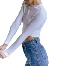 Blusa Crop Top Seamless Dama Manga Larga Lisa - Blanco - Ver 2