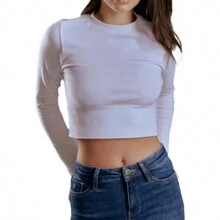 Blusa Crop Top Seamless Dama Manga Larga Lisa - Blanco - Ver 4