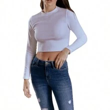 Blusa Crop Top Seamless Dama Manga Larga Lisa - Blanco - Ver 5